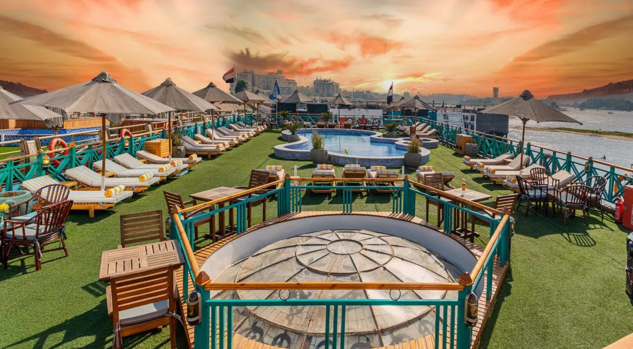 Spacious deck on Sonesta Moon Goddess overlooking the Nile