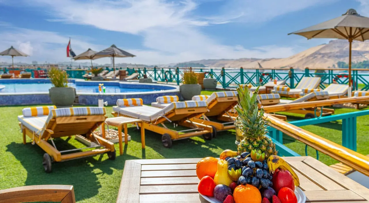Pool area on Sonesta Moon Goddess with loungers
