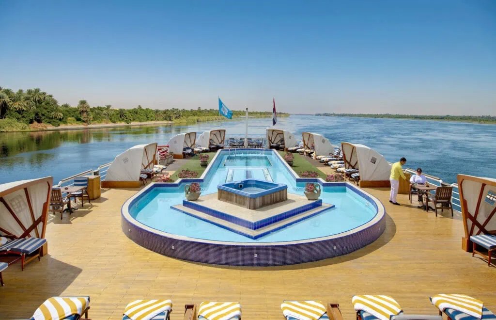 Pool area on Sonesta Saint George overlooking the Nile