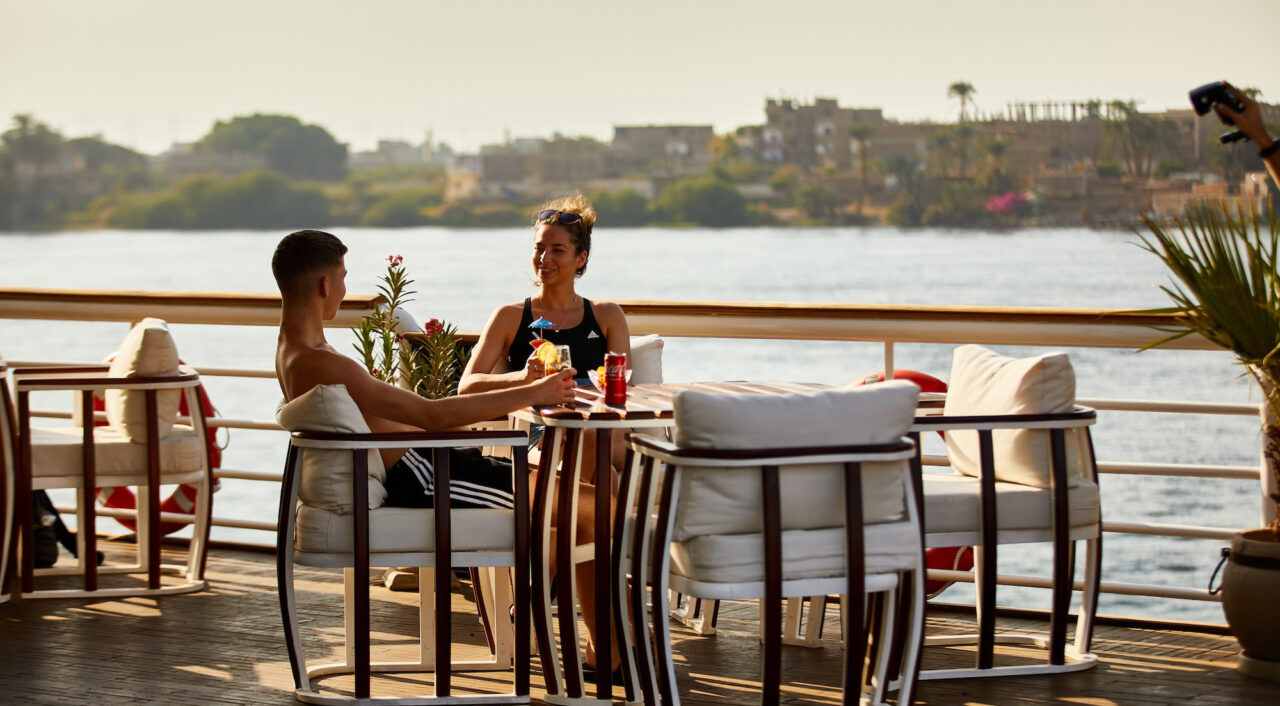 Relaxing with a drink on the Nile