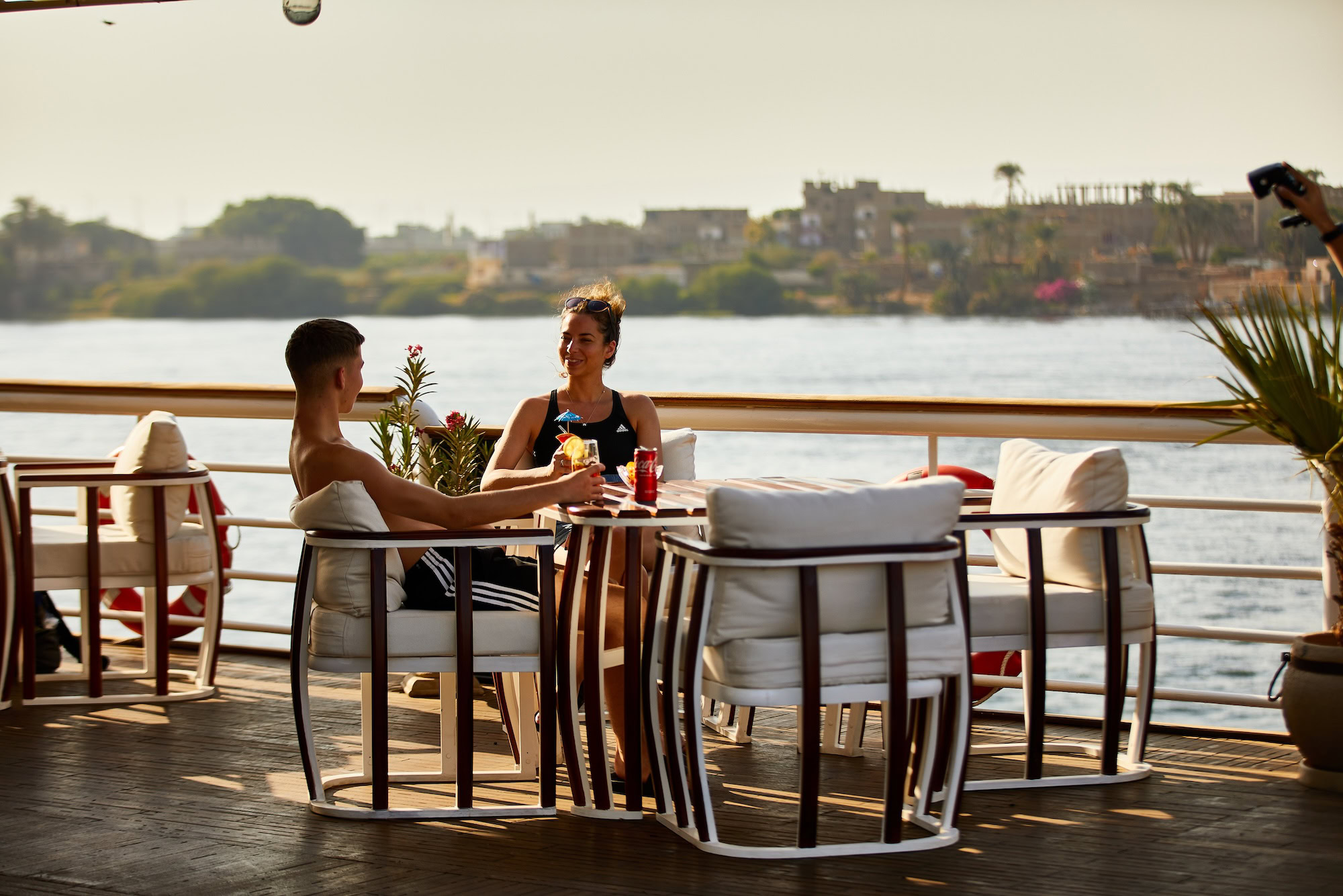 Relaxing with a drink on the Nile