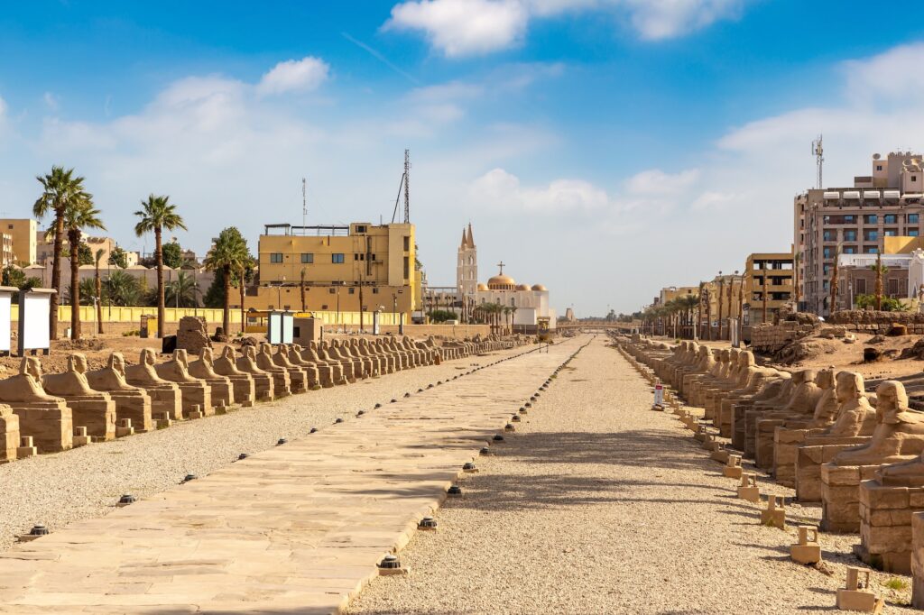 Sphinx Allee Avenue of the Sphinxes in a sunny day Luxor Egypt