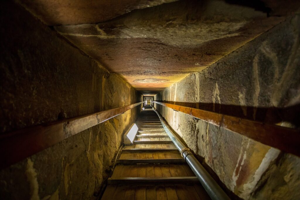 Stairway of the tomb in the center of a pyramid at Giza