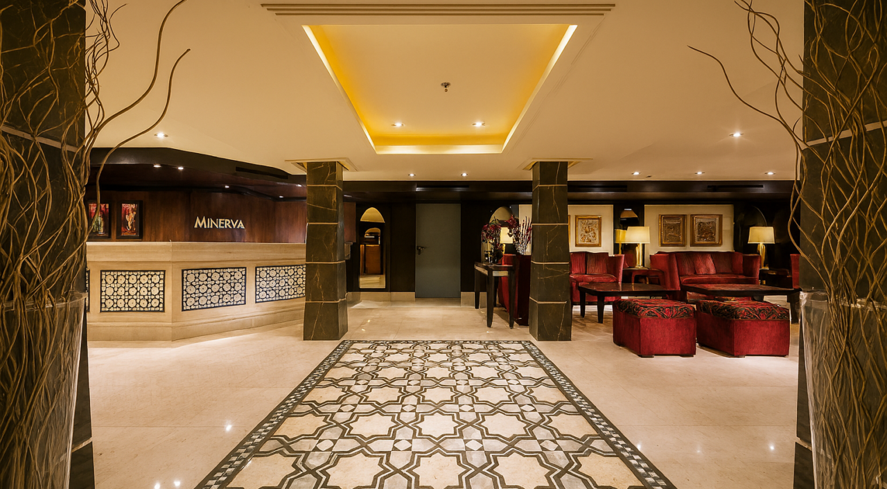 Spacious lobby on MS Steigenberger Minerva with stylish seating