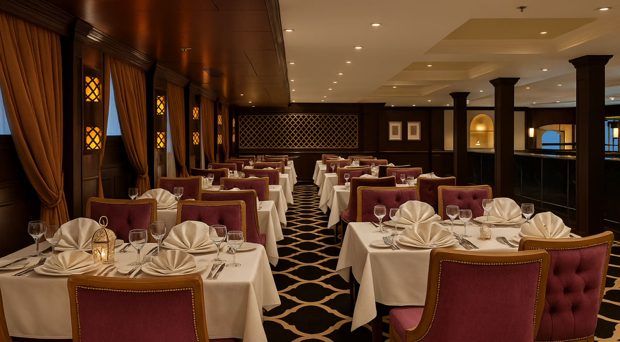Elegant restaurant on MS Steigenberger Minerva with river view