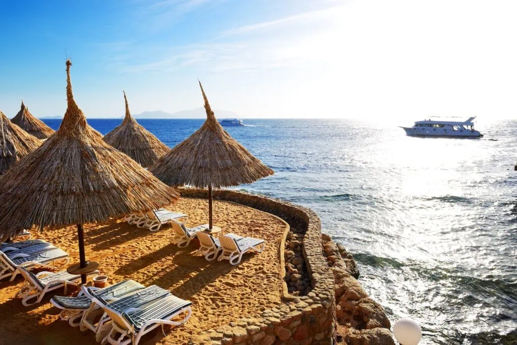 Sunny beach and turquoise sea in Sharm El Sheikh