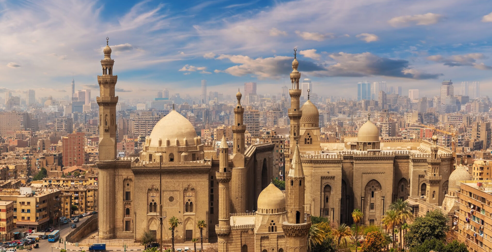 The Mosque Madrasa of Sultan Hassan at sunset Cairo Citadel Egypt 2 1905x976 crop 54 45