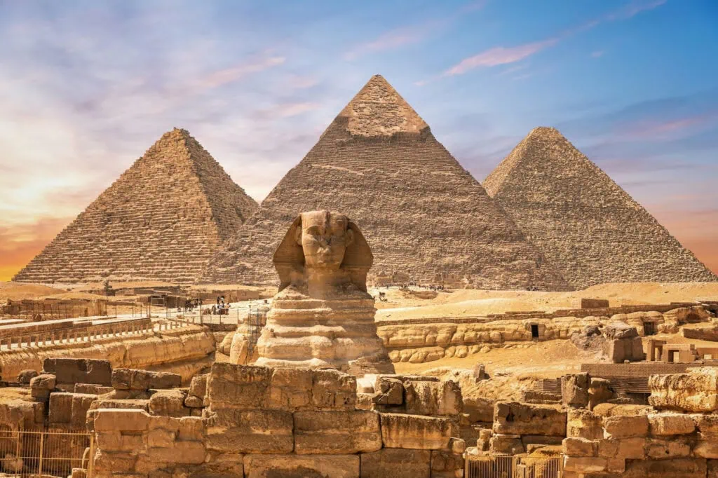 The Great Sphinx beside the Pyramids of Giza in Egypt