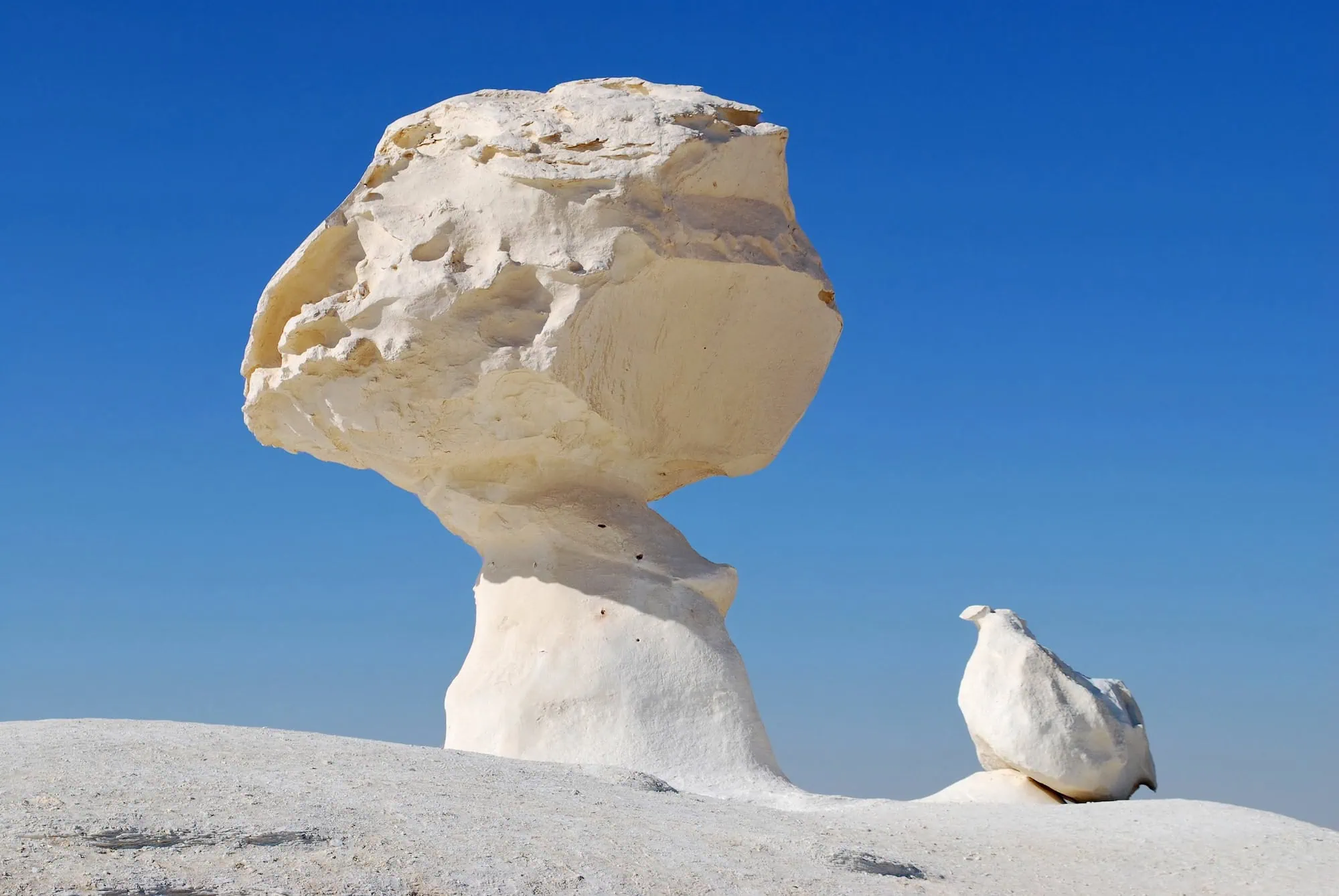 Iconic mushroom-shaped rock formations in Egypt's White Desert