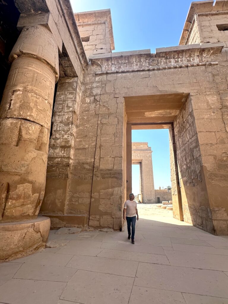 Tourist inside the Temple of Khonsu