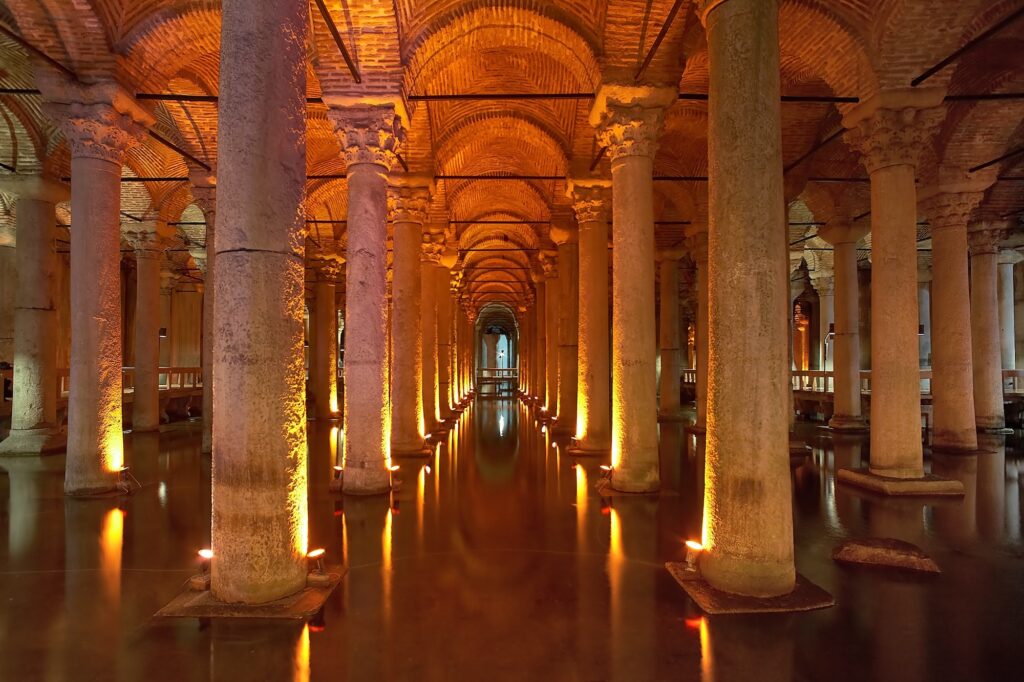 Underground Basilica Cistern Yerebatan Sarnici in Istanbul Turkey