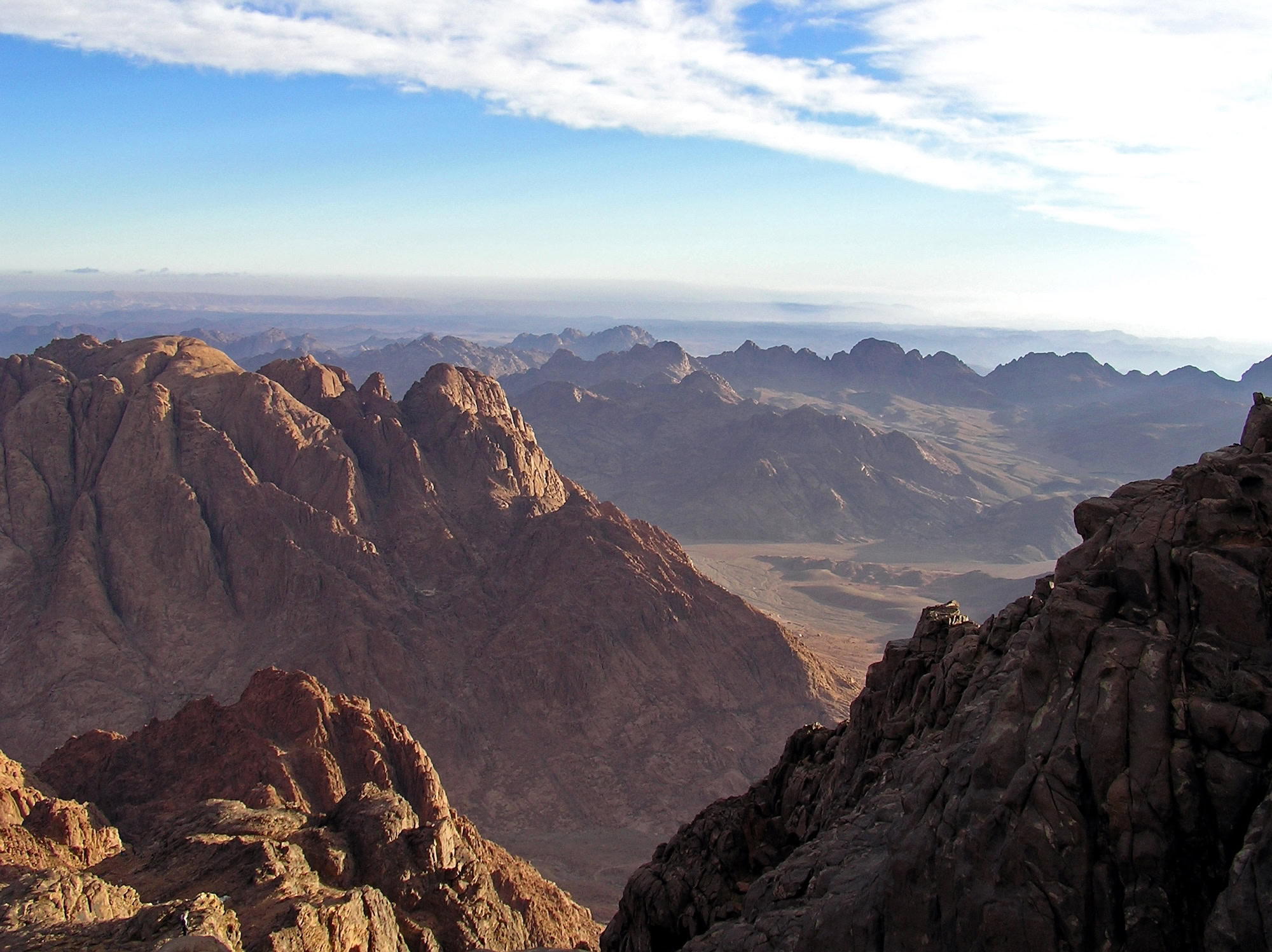 Rocky desert mountain landscape of Mount Sinai with dramatic cliffs and valleys