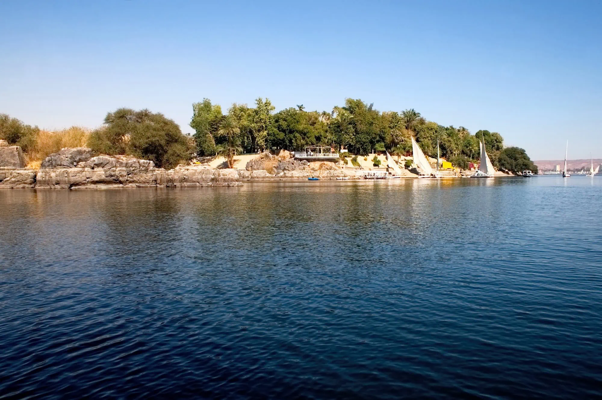 Scenic view of Kitchener's Island botanical gardens on the Nile River in Aswan