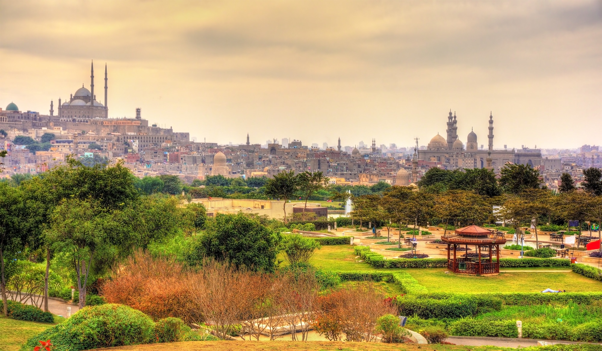 Citadel of Saladin with mosque, domes, park area and buildings in Cairo