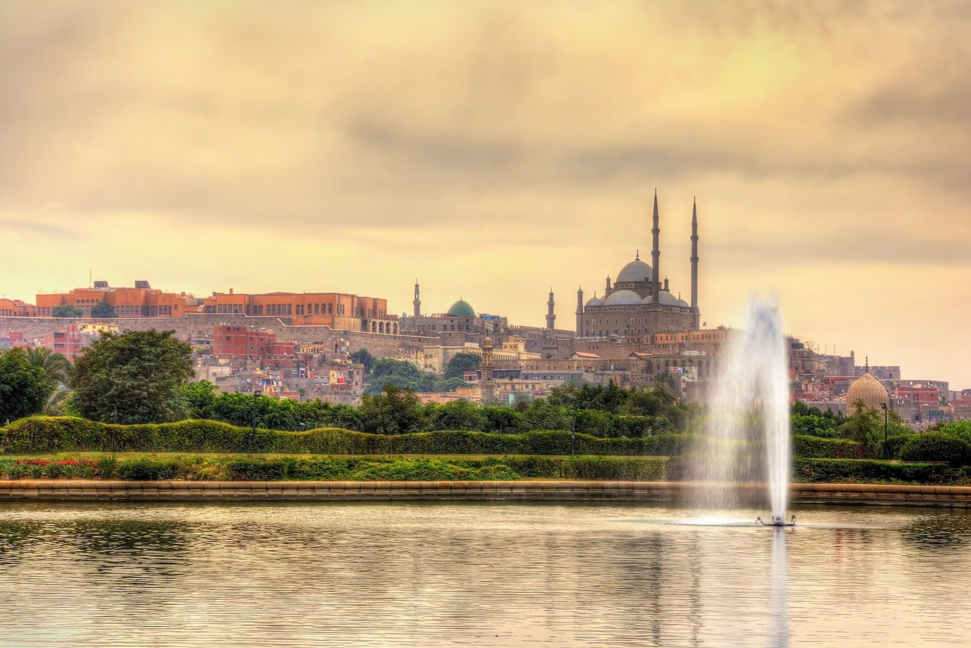 View of the Citadel with the Muhammad Ali Mosque from Al-Azhar Park, Cairo