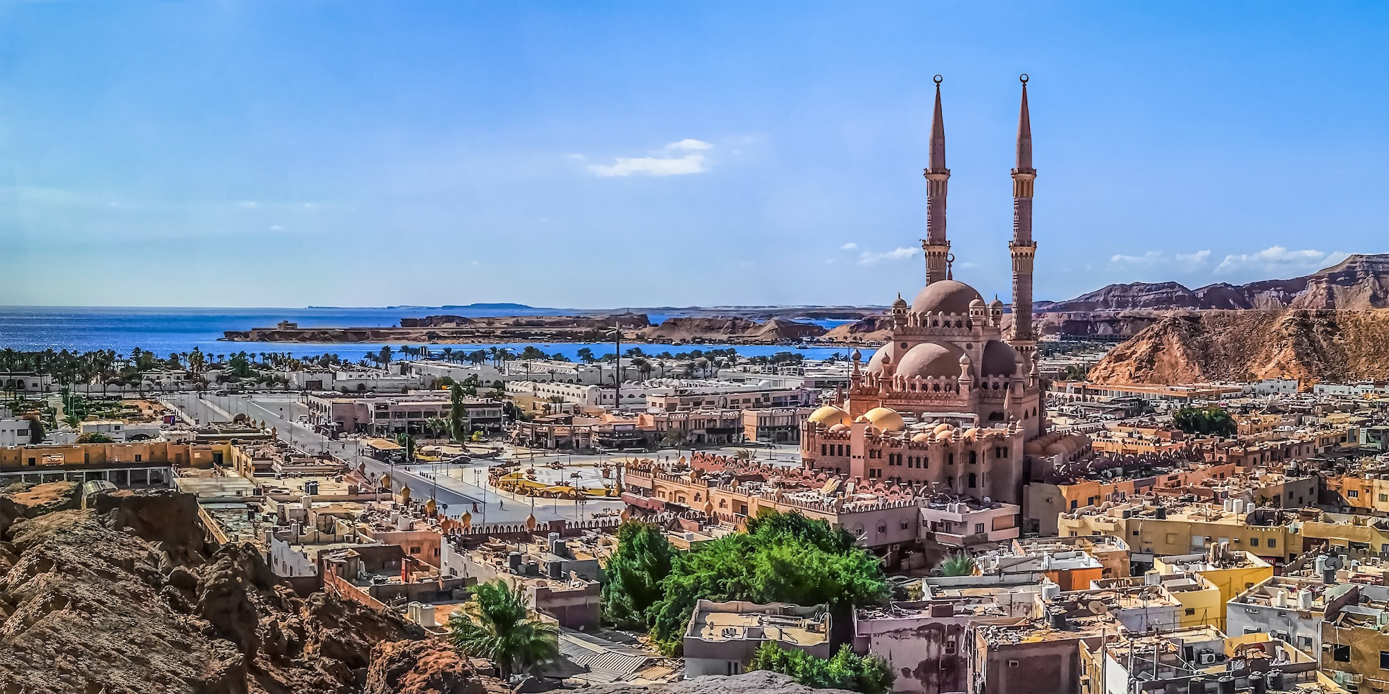 Al-Mustafa Mosque overlooking Red Sea coastline in Sharm el-Sheikh, Egypt