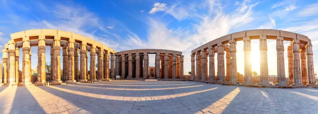 The Great Sun Court with rows of columns and open courtyard space inside Luxor Temple, Luxor