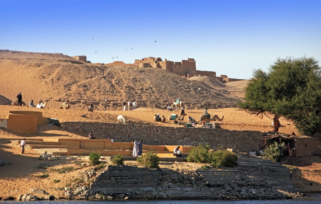 nubian village on the shore of the river nile in egypt
