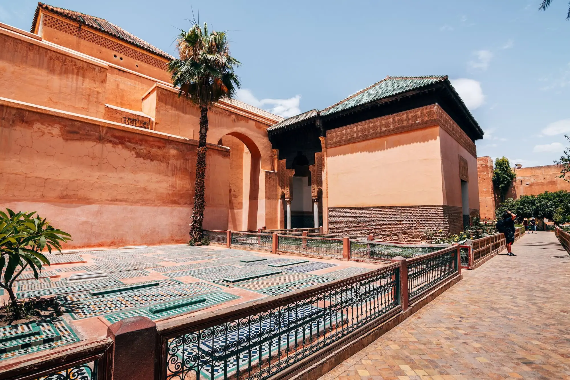 Exterior view of Saadian Tombs in Marrakech with traditional Moroccan architecture