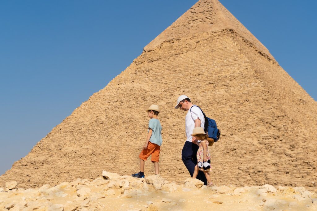 Father and son exploring the Giza Plateau