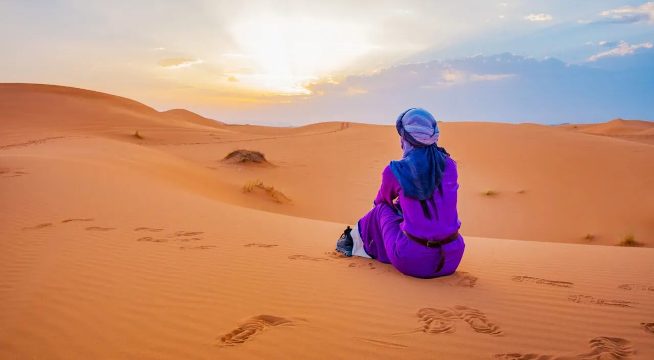 Merzouga, Morocco - Sunset in desert tour on top of Erg Chebbi dunes