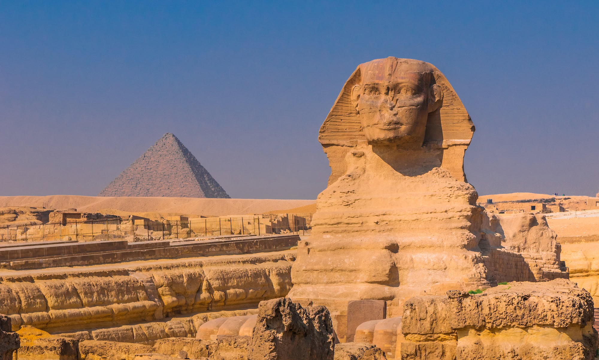 The Great Sphinx of Giza, standing on the Giza Plateau near Cairo
