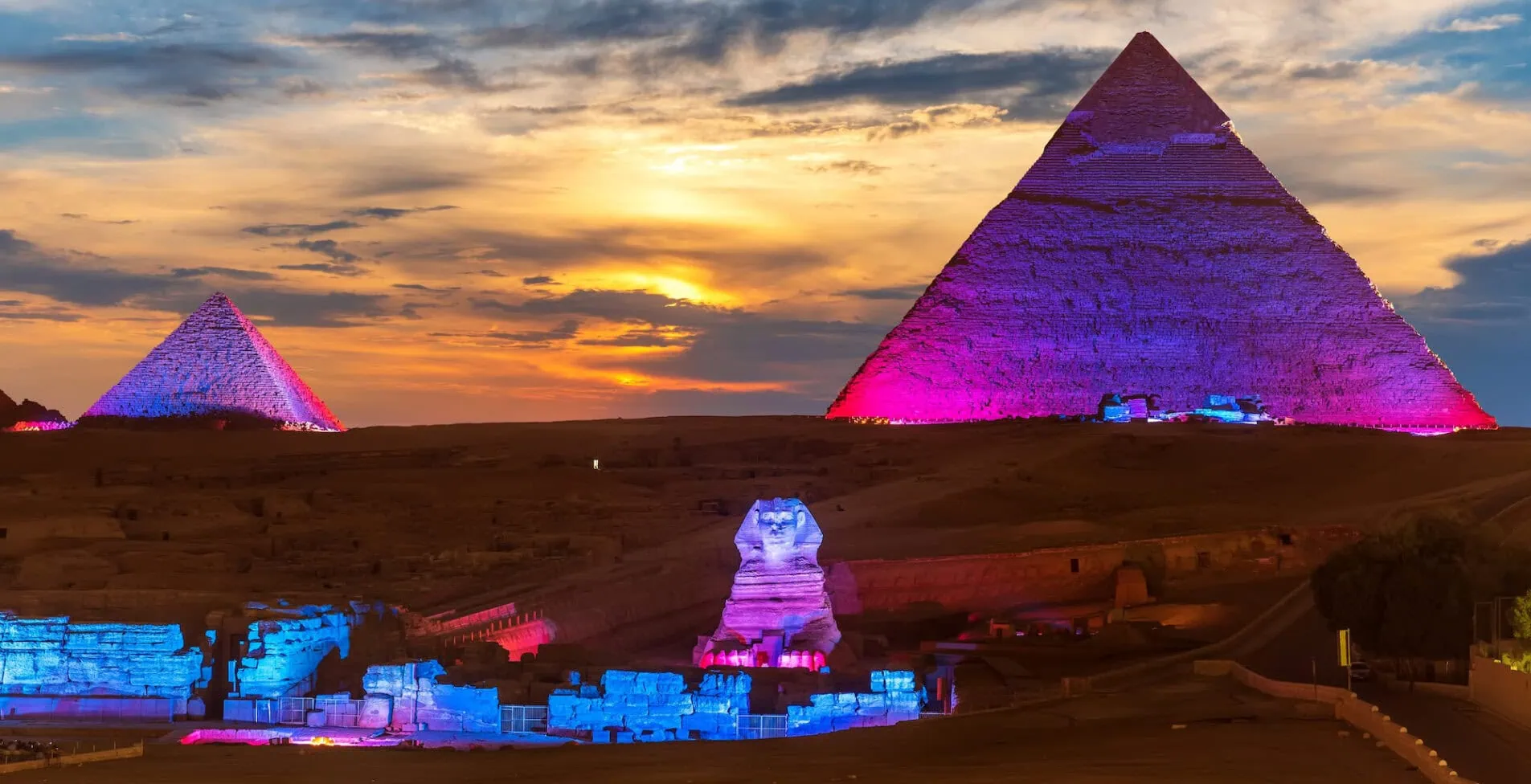The Great Pyramids of Egypt and the Sphinx sound and light 1905x976 crop 53 56