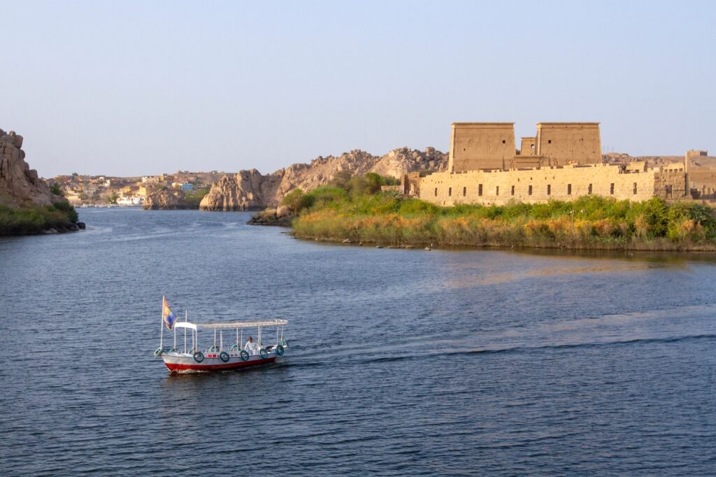 Philae Temple complex on an island in the Nile River near Aswan, Egypt