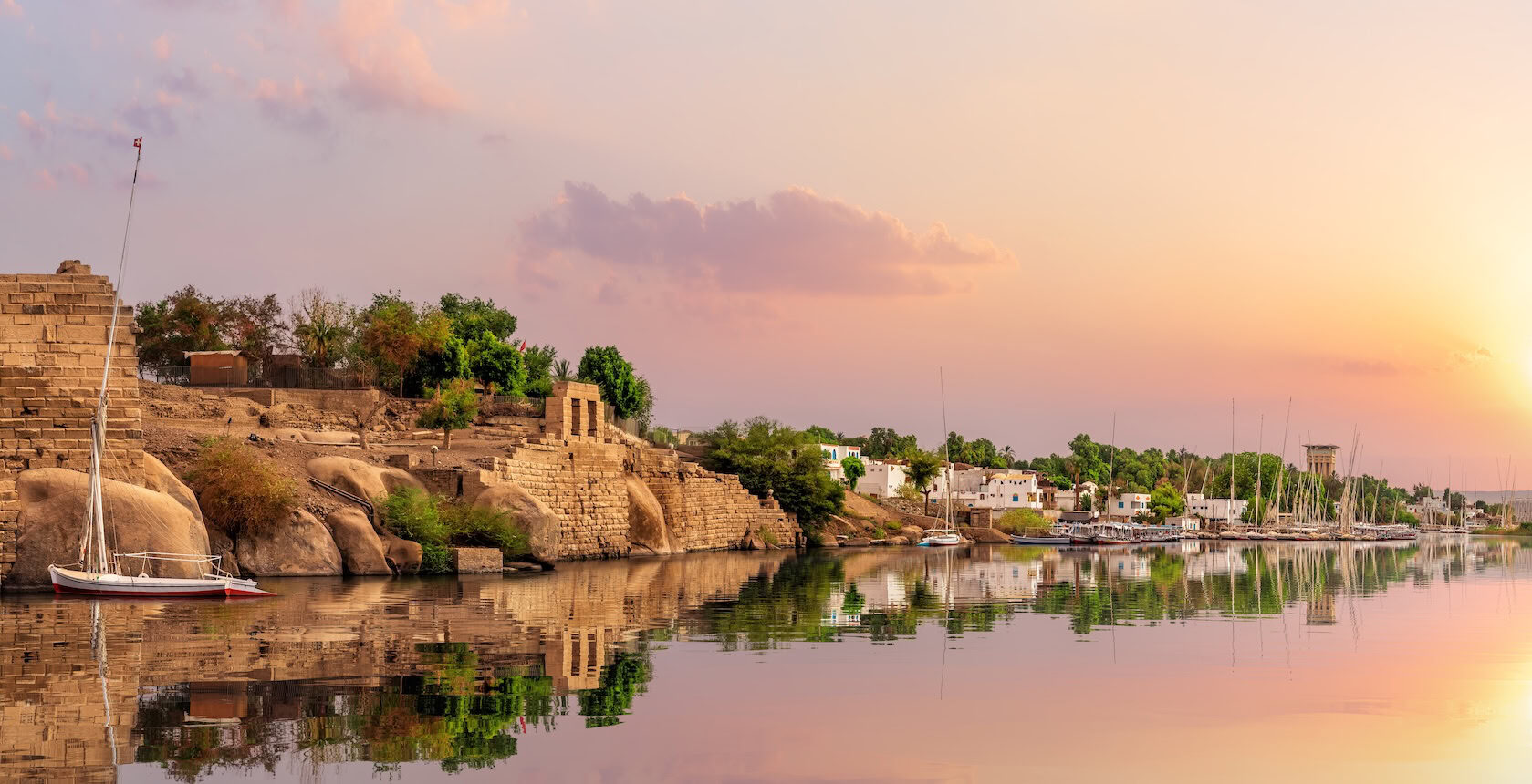 Aswan city in Egypt beautiful sunset scenery of the Nile river