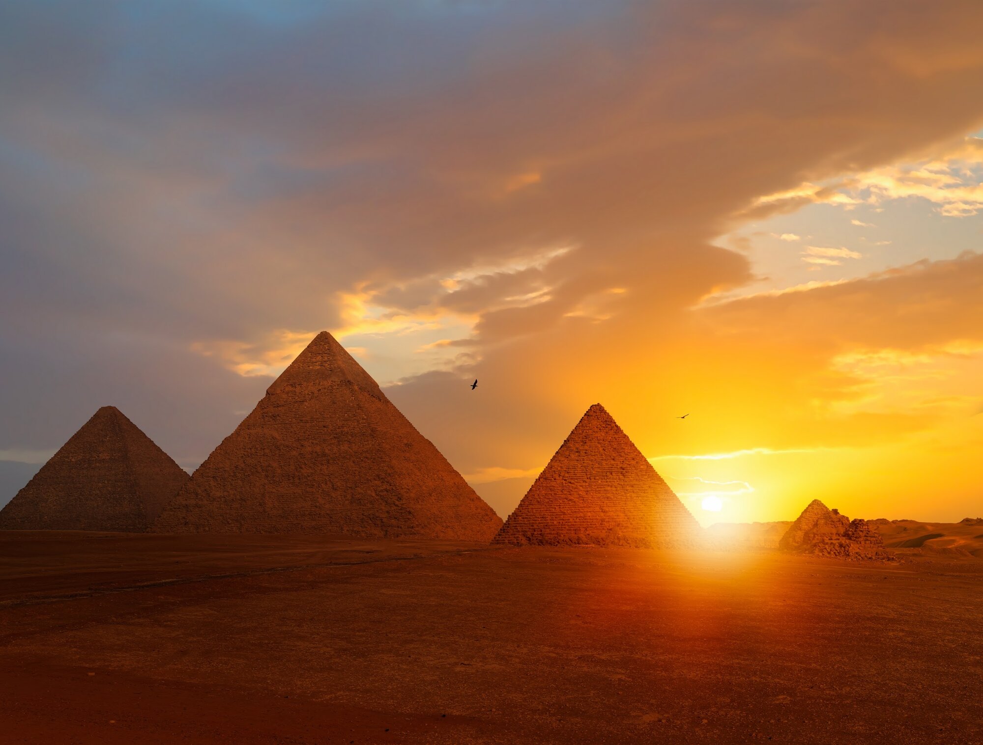 Giza Pyramid Complex at amazing sunset