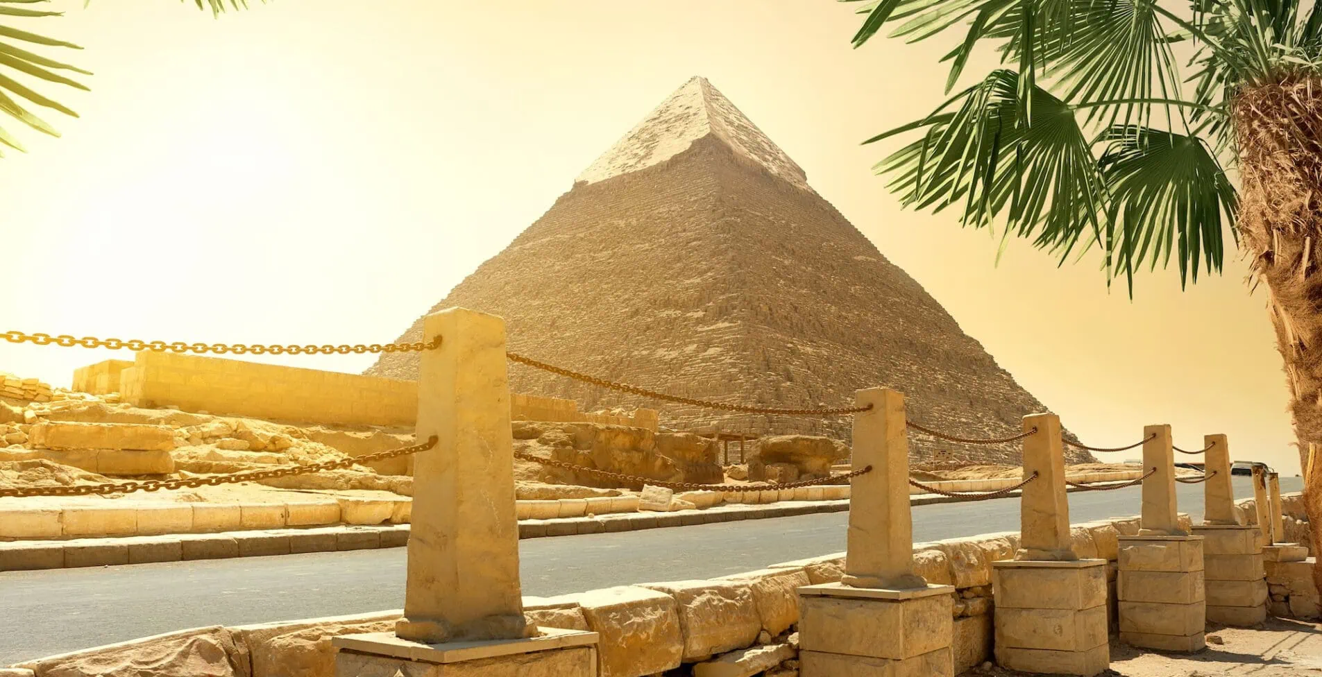 Pyramid of Khafre and asphalted road with columns 1905x976 crop 52 42