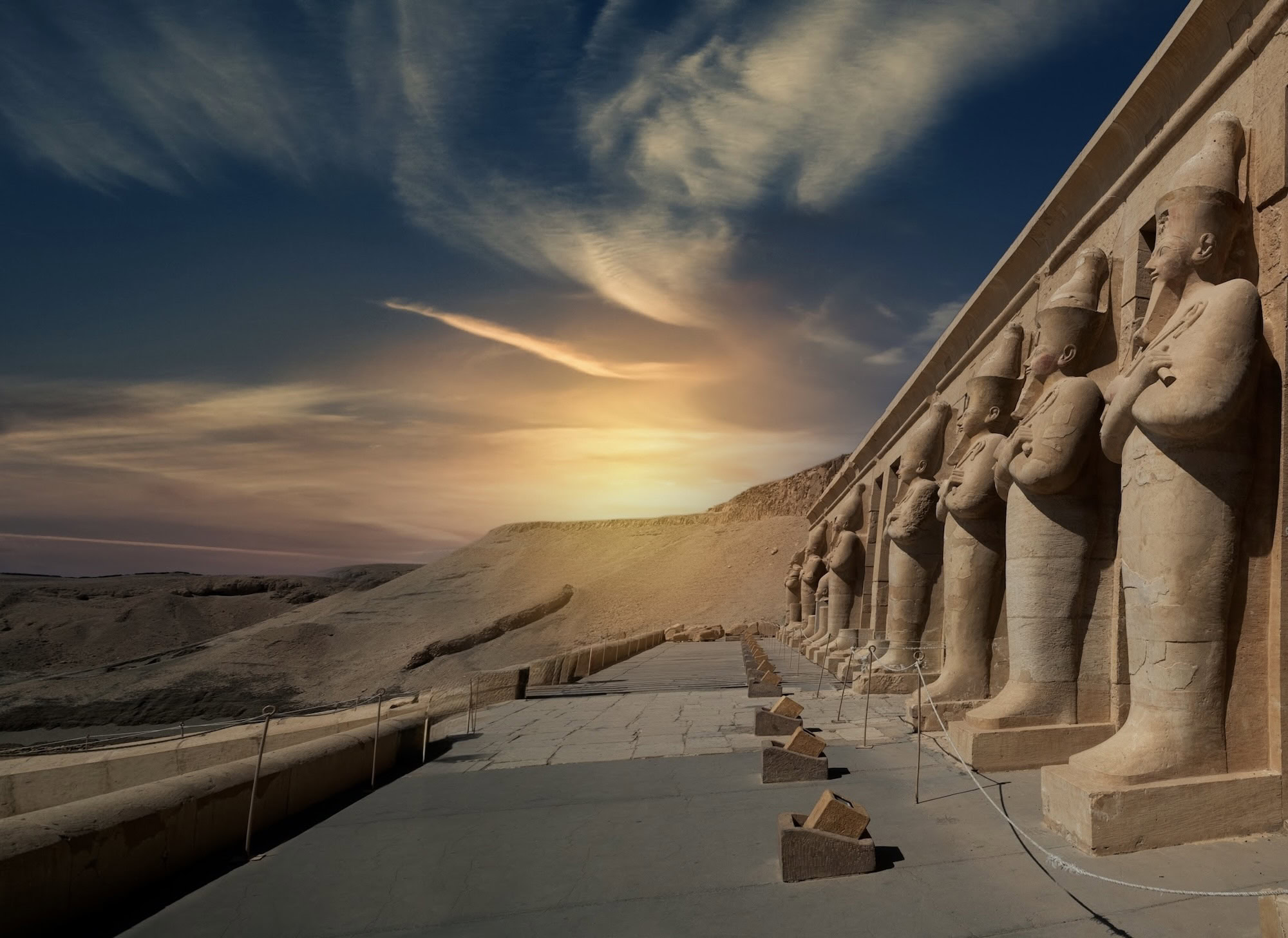 Statues of Queen Hatshepsut as Osiris at her Mortuary Temple in Luxor . Egypt.-1 2