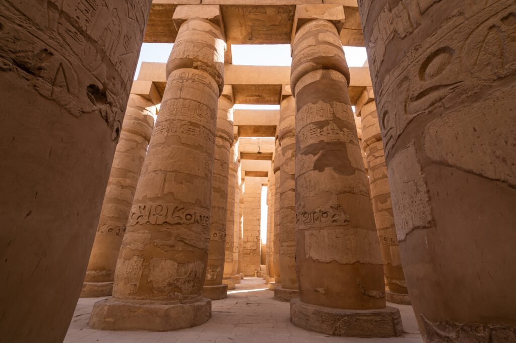 Stone column in Karnak temple biggest temple in the world in Luxor city Upper Egypt Africa