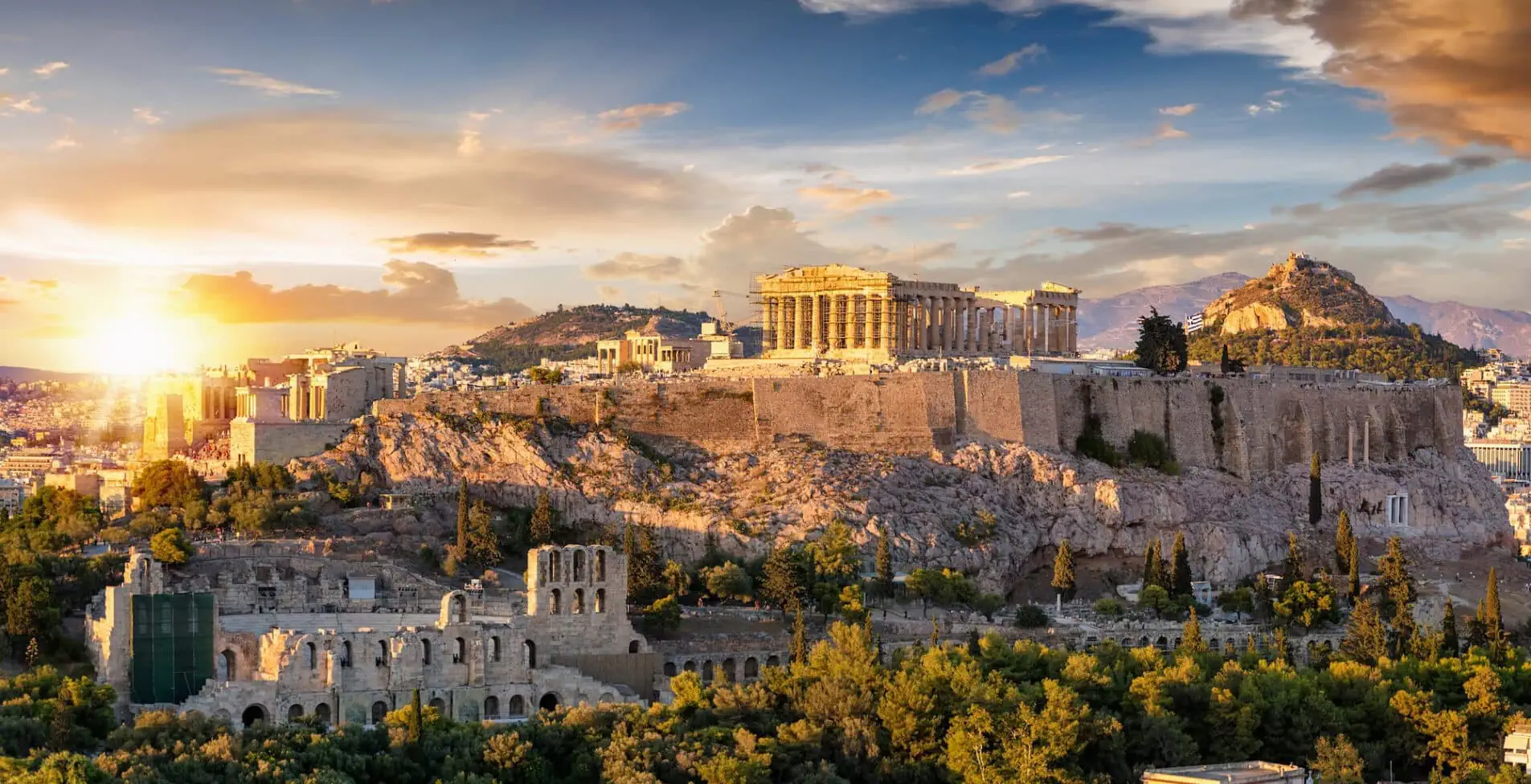 The Acropolis of Athens Greece with the Parthenon Temple on top of the hill during a summer sunset 1905x976 crop 51 69
