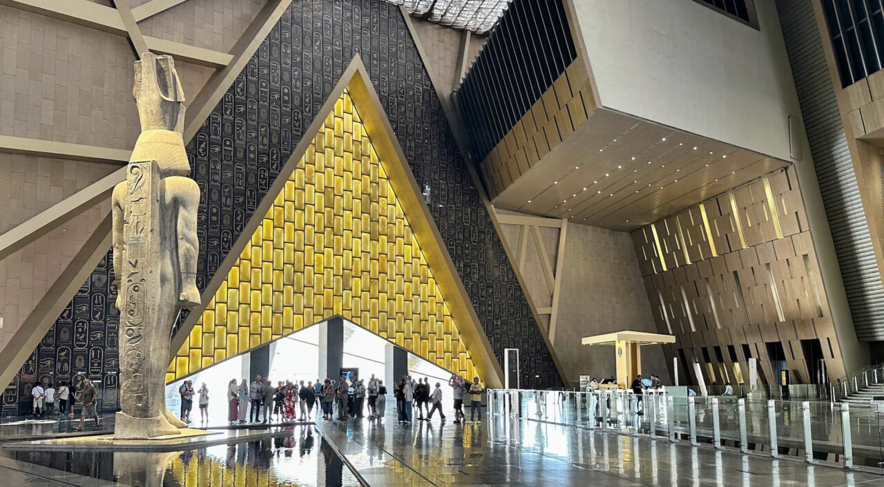 The Statue of Ramesses II displayed in the main atrium of the Grand Egyptian Museum, Giza