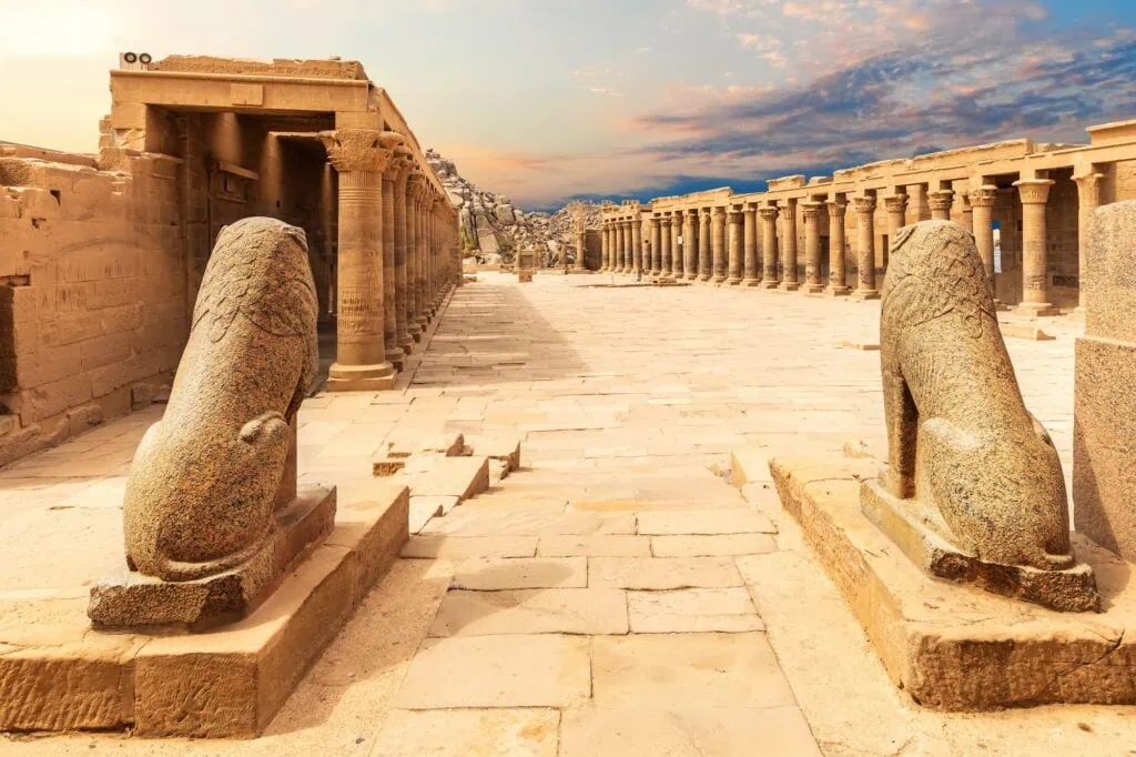 Lion Statues Temple of Isis Philae Aswan Egypt
