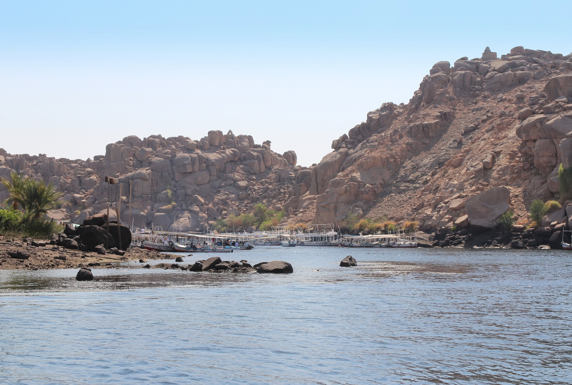 Granite rocks along the First Cataract of the Nile River in Aswan