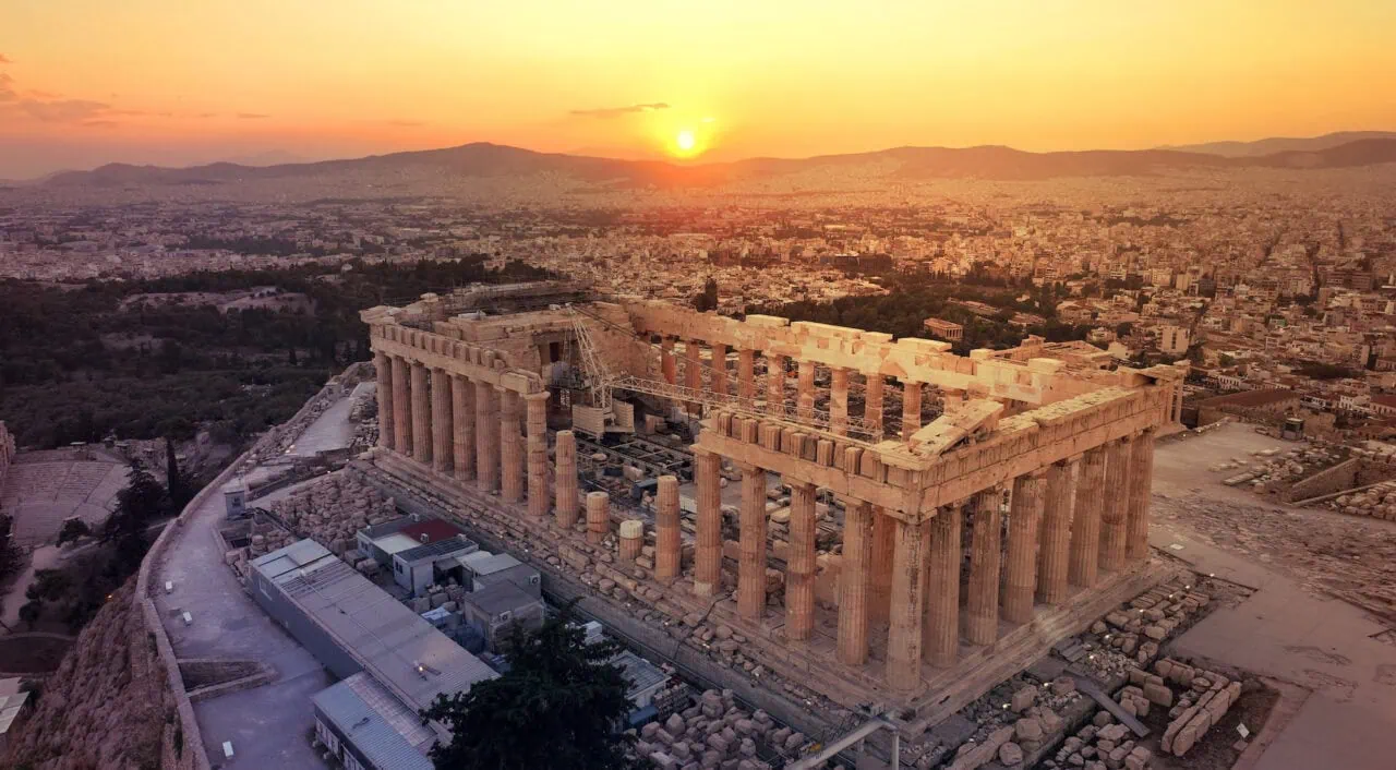 Acropolis Hill and the unique masterpiece of the ancient world, the Parthenon, Athens, Greece