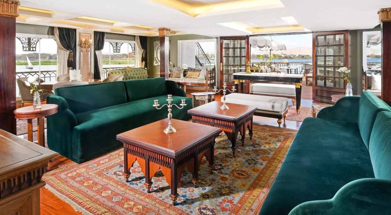 Classic lounge area on Mövenpick SS Misr with vintage décor