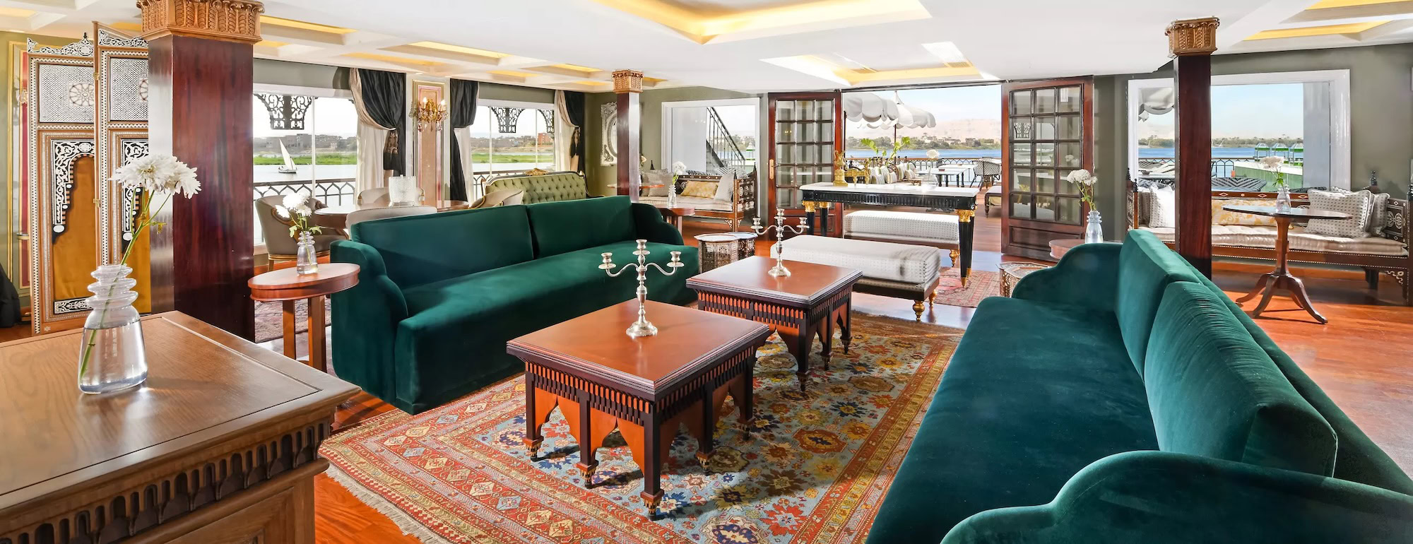 Classic lounge area on Mövenpick SS Misr with vintage décor