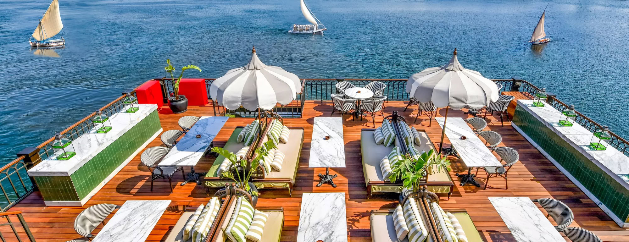 Relaxation deck on Mövenpick SS Misr with comfortable seating