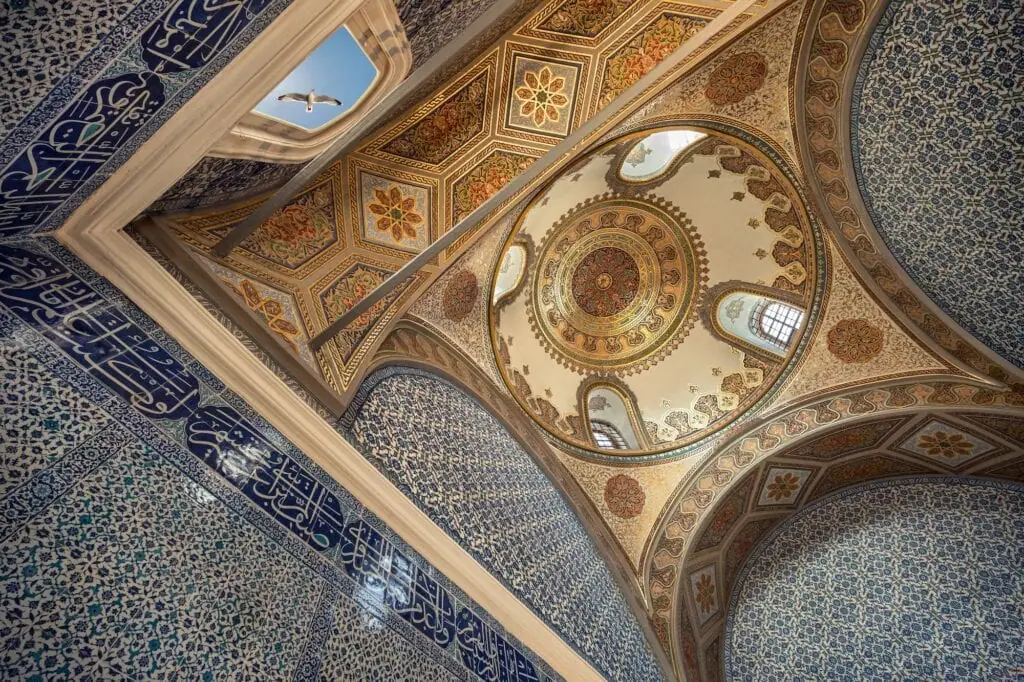 Stylized gold and tiled dome in the Harem section of Topkapi Palace, Istanbul