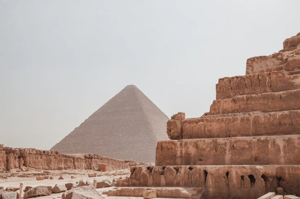 Unique view of the Great Pyramids of Giza