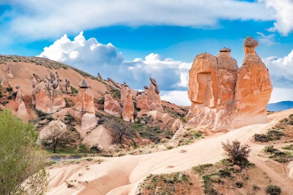 Rock formations resembling animals and human figures in Devrent Valley