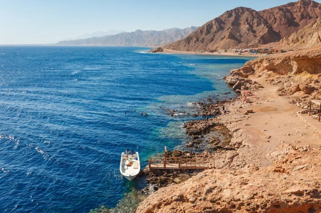 Rocky sea coast near the Blue Hole diving site in Dahab, South Sinai
