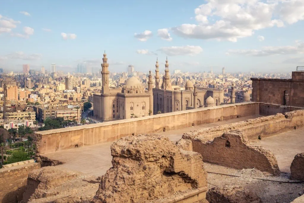 Mosque-Madrasa of Sultan Hassan in Cairo, the 14th-century Mamluk landmark commissioned in 1356 and one of the largest mosques in the Islamic world.