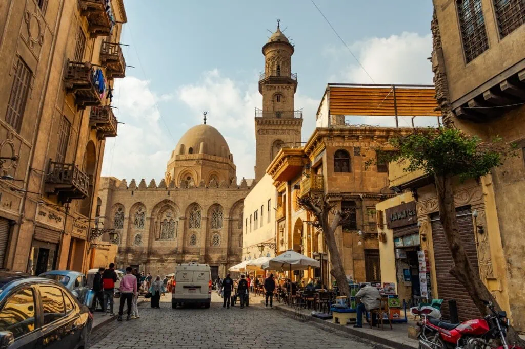 Historic Qalawun Complex and a view of Al Muizz Street in Cairo