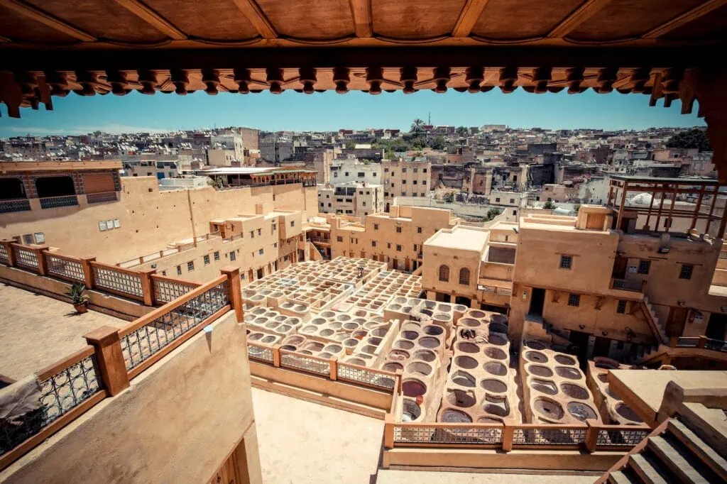 The Chouara Tannery in Fez el-Bali, in continuous operation since the 11th century and the largest of three tanneries in the medina.